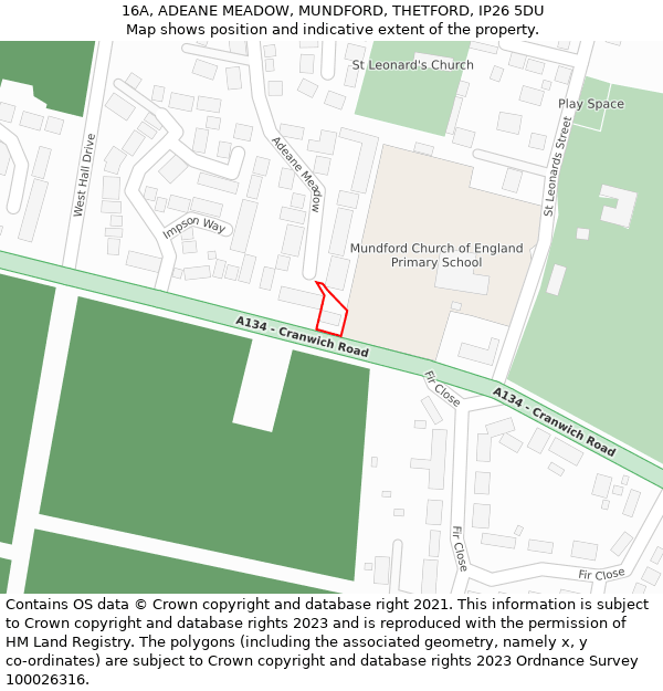 16A, ADEANE MEADOW, MUNDFORD, THETFORD, IP26 5DU: Location map and indicative extent of plot