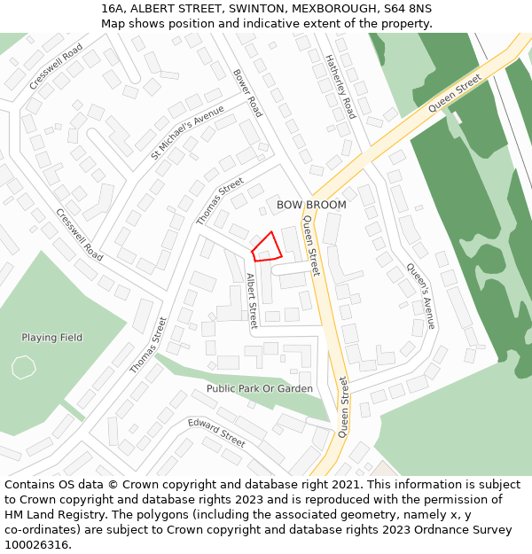 16A, ALBERT STREET, SWINTON, MEXBOROUGH, S64 8NS: Location map and indicative extent of plot