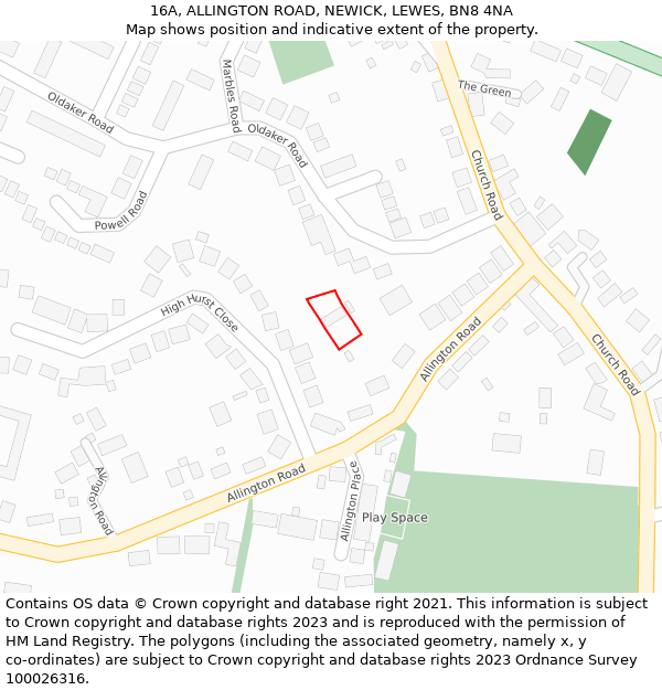 16A, ALLINGTON ROAD, NEWICK, LEWES, BN8 4NA: Location map and indicative extent of plot