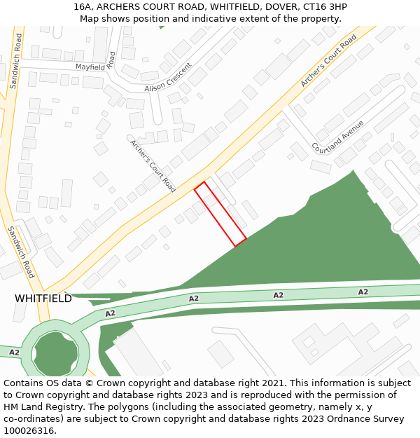 16A, ARCHERS COURT ROAD, WHITFIELD, DOVER, CT16 3HP: Location map and indicative extent of plot