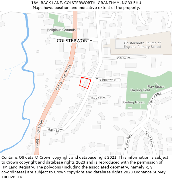 16A, BACK LANE, COLSTERWORTH, GRANTHAM, NG33 5HU: Location map and indicative extent of plot