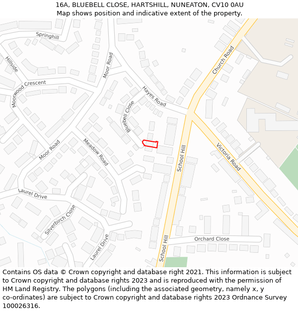 16A, BLUEBELL CLOSE, HARTSHILL, NUNEATON, CV10 0AU: Location map and indicative extent of plot