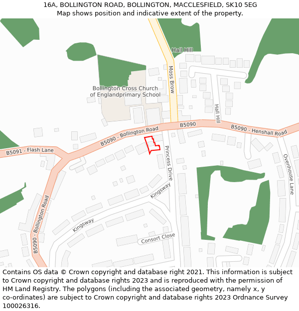 16A, BOLLINGTON ROAD, BOLLINGTON, MACCLESFIELD, SK10 5EG: Location map and indicative extent of plot