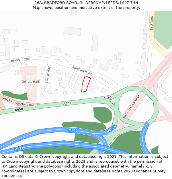 16A, BRADFORD ROAD, GILDERSOME, LEEDS, LS27 7HN: Location map and indicative extent of plot