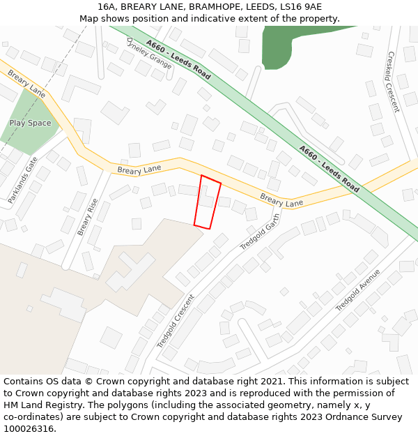 16A, BREARY LANE, BRAMHOPE, LEEDS, LS16 9AE: Location map and indicative extent of plot