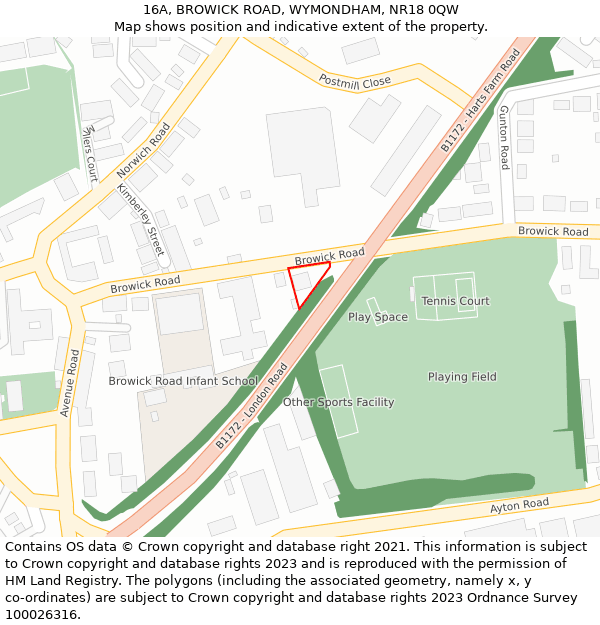 16A, BROWICK ROAD, WYMONDHAM, NR18 0QW: Location map and indicative extent of plot