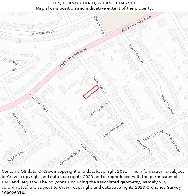 16A, BURNLEY ROAD, WIRRAL, CH46 9QF: Location map and indicative extent of plot