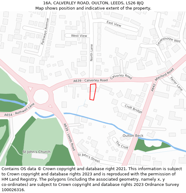 16A, CALVERLEY ROAD, OULTON, LEEDS, LS26 8JQ: Location map and indicative extent of plot