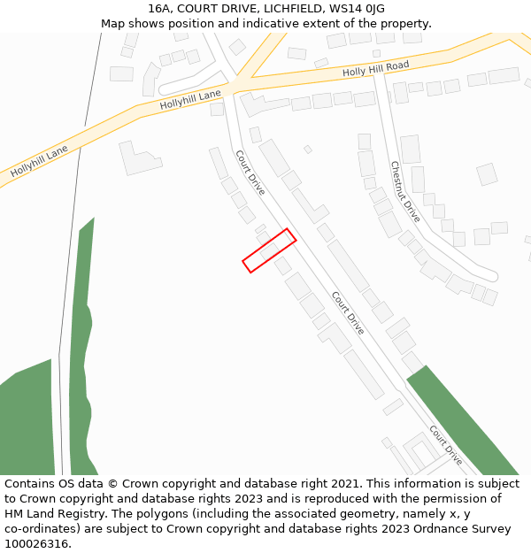 16A, COURT DRIVE, LICHFIELD, WS14 0JG: Location map and indicative extent of plot