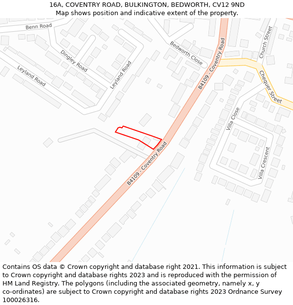 16A, COVENTRY ROAD, BULKINGTON, BEDWORTH, CV12 9ND: Location map and indicative extent of plot