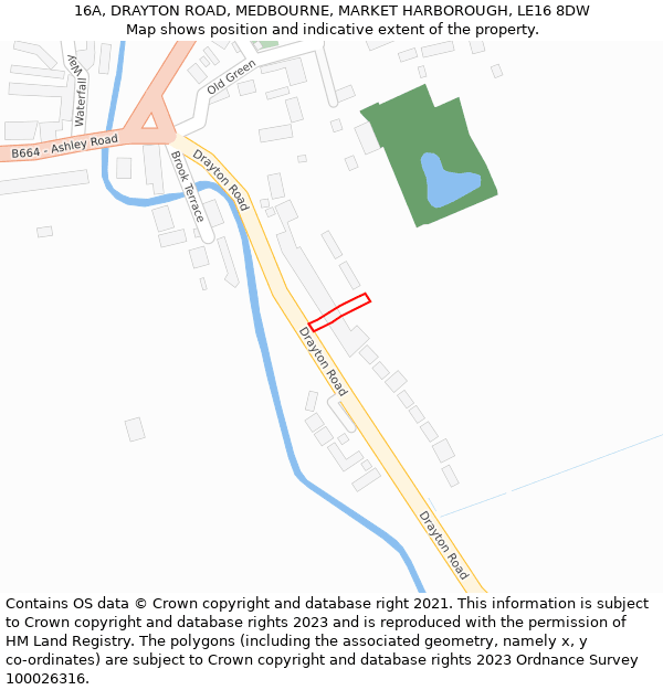 16A, DRAYTON ROAD, MEDBOURNE, MARKET HARBOROUGH, LE16 8DW: Location map and indicative extent of plot