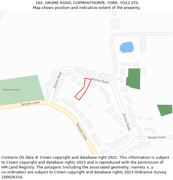 16A, DROME ROAD, COPMANTHORPE, YORK, YO23 3TG: Location map and indicative extent of plot