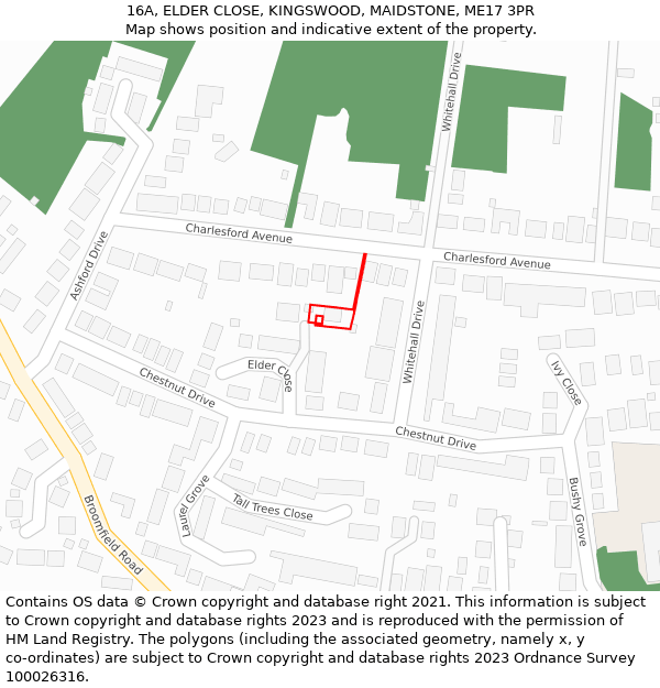 16A, ELDER CLOSE, KINGSWOOD, MAIDSTONE, ME17 3PR: Location map and indicative extent of plot