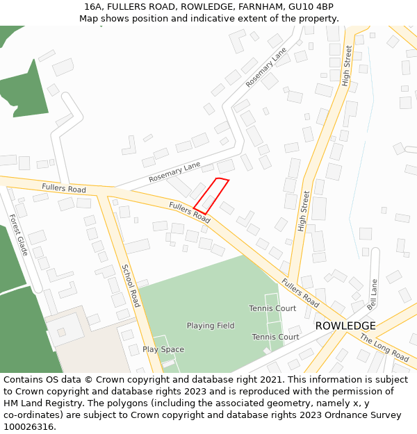 16A, FULLERS ROAD, ROWLEDGE, FARNHAM, GU10 4BP: Location map and indicative extent of plot