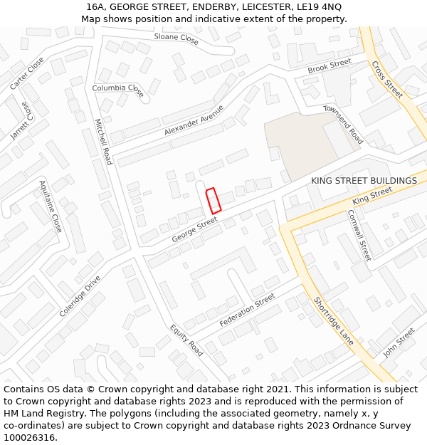 16A, GEORGE STREET, ENDERBY, LEICESTER, LE19 4NQ: Location map and indicative extent of plot