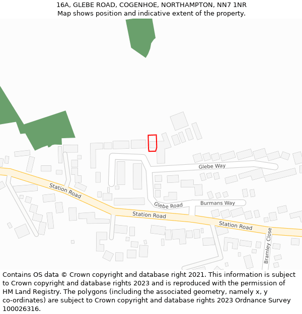 16A, GLEBE ROAD, COGENHOE, NORTHAMPTON, NN7 1NR: Location map and indicative extent of plot