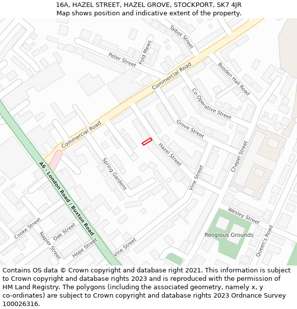 16A, HAZEL STREET, HAZEL GROVE, STOCKPORT, SK7 4JR: Location map and indicative extent of plot