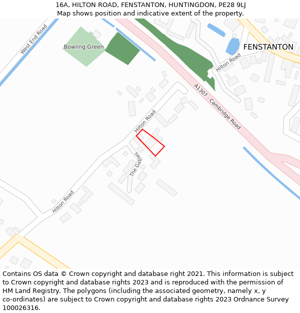 16A, HILTON ROAD, FENSTANTON, HUNTINGDON, PE28 9LJ: Location map and indicative extent of plot