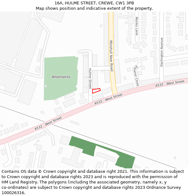 16A, HULME STREET, CREWE, CW1 3PB: Location map and indicative extent of plot