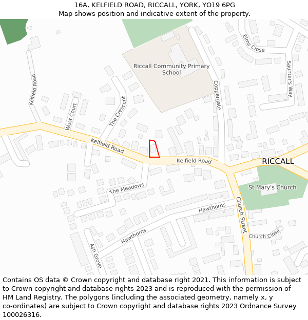 16A, KELFIELD ROAD, RICCALL, YORK, YO19 6PG: Location map and indicative extent of plot