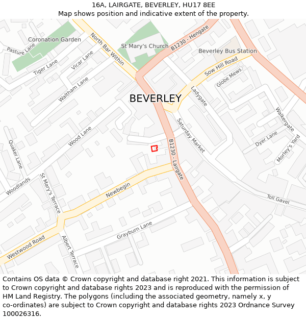 16A, LAIRGATE, BEVERLEY, HU17 8EE: Location map and indicative extent of plot