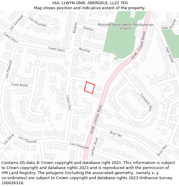 16A, LLWYN ONN, ABERGELE, LL22 7EG: Location map and indicative extent of plot