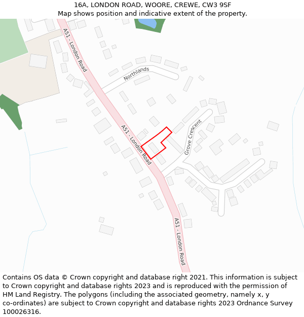 16A, LONDON ROAD, WOORE, CREWE, CW3 9SF: Location map and indicative extent of plot