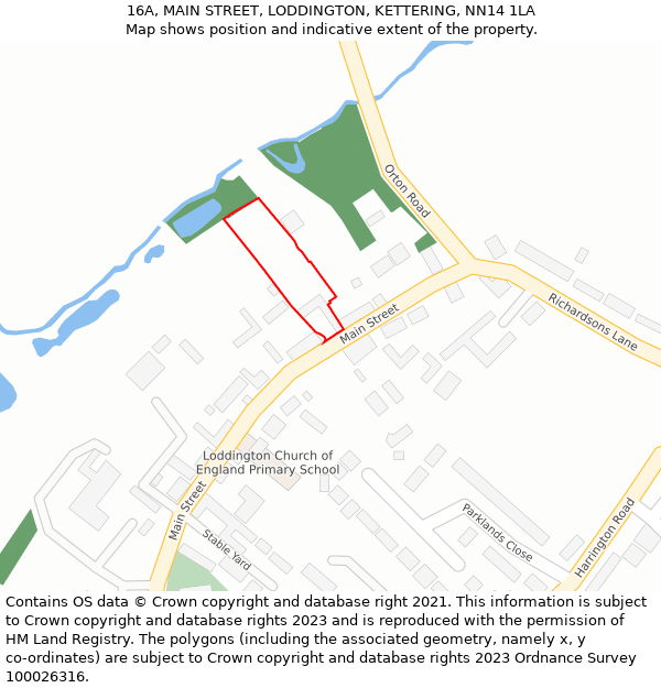 16A, MAIN STREET, LODDINGTON, KETTERING, NN14 1LA: Location map and indicative extent of plot