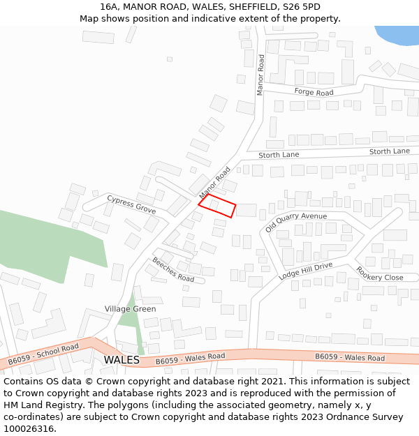 16A, MANOR ROAD, WALES, SHEFFIELD, S26 5PD: Location map and indicative extent of plot