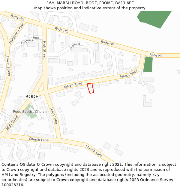 16A, MARSH ROAD, RODE, FROME, BA11 6PE: Location map and indicative extent of plot