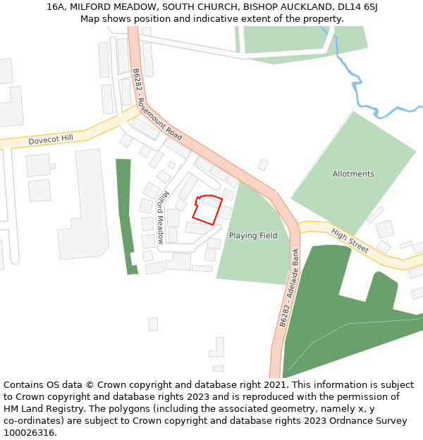 16A, MILFORD MEADOW, SOUTH CHURCH, BISHOP AUCKLAND, DL14 6SJ: Location map and indicative extent of plot
