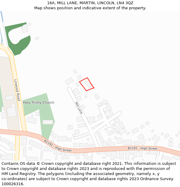 16A, MILL LANE, MARTIN, LINCOLN, LN4 3QZ: Location map and indicative extent of plot