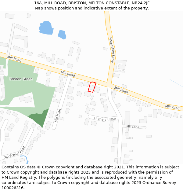 16A, MILL ROAD, BRISTON, MELTON CONSTABLE, NR24 2JF: Location map and indicative extent of plot