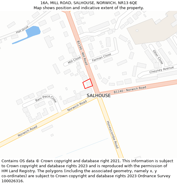 16A, MILL ROAD, SALHOUSE, NORWICH, NR13 6QE: Location map and indicative extent of plot