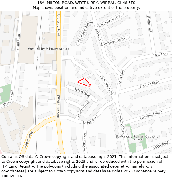 16A, MILTON ROAD, WEST KIRBY, WIRRAL, CH48 5ES: Location map and indicative extent of plot