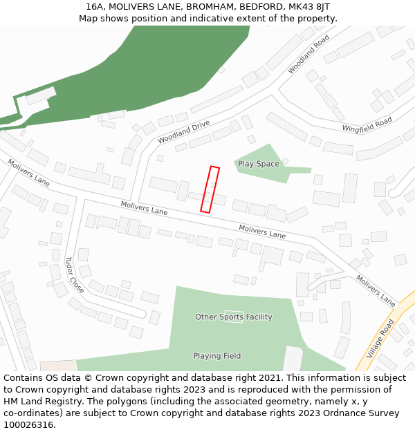 16A, MOLIVERS LANE, BROMHAM, BEDFORD, MK43 8JT: Location map and indicative extent of plot