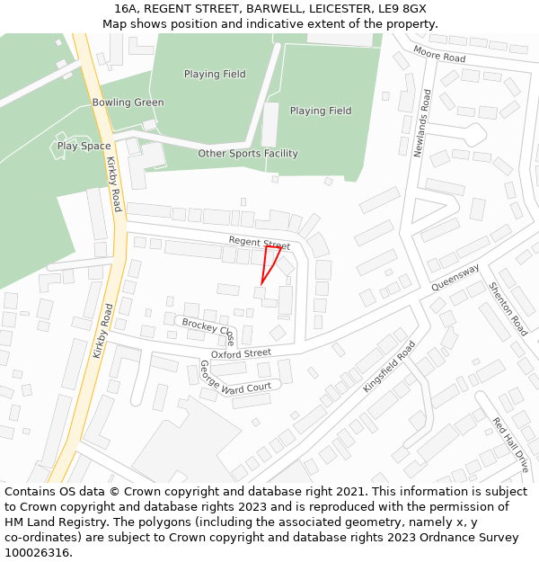 16A, REGENT STREET, BARWELL, LEICESTER, LE9 8GX: Location map and indicative extent of plot