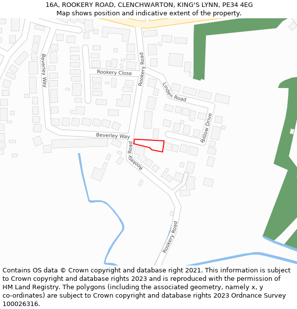 16A, ROOKERY ROAD, CLENCHWARTON, KING'S LYNN, PE34 4EG: Location map and indicative extent of plot