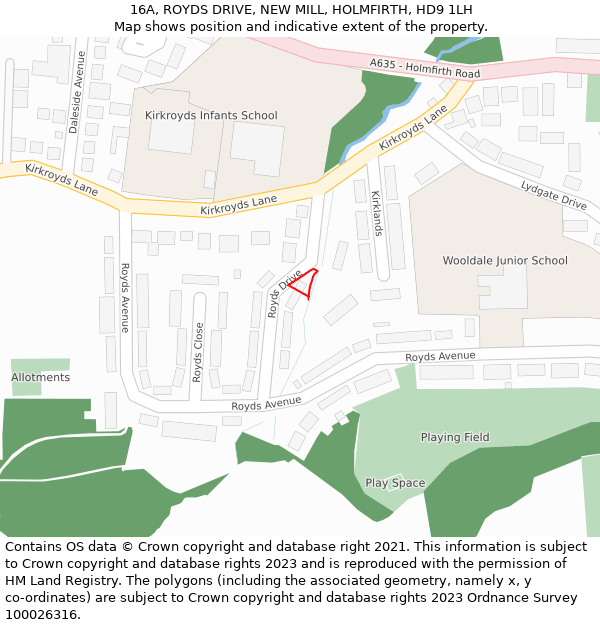 16A, ROYDS DRIVE, NEW MILL, HOLMFIRTH, HD9 1LH: Location map and indicative extent of plot