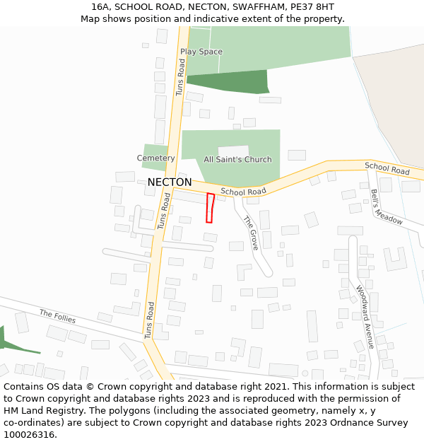 16A, SCHOOL ROAD, NECTON, SWAFFHAM, PE37 8HT: Location map and indicative extent of plot