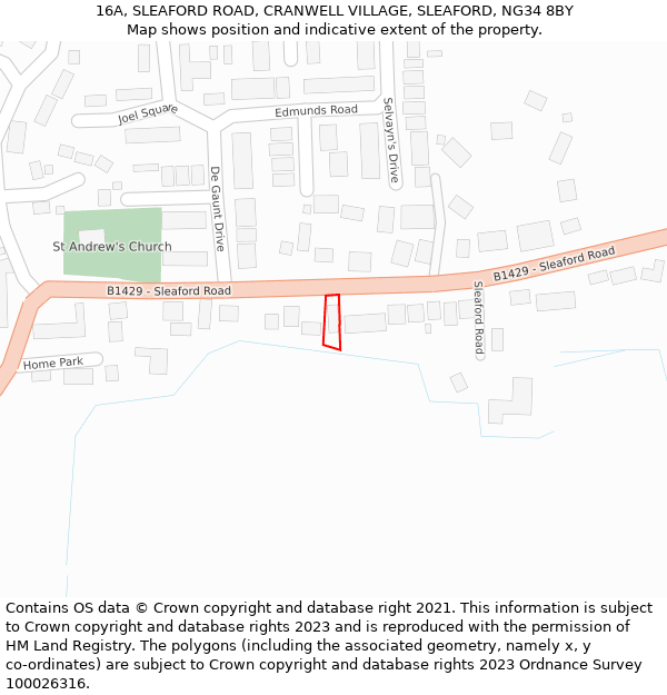 16A, SLEAFORD ROAD, CRANWELL VILLAGE, SLEAFORD, NG34 8BY: Location map and indicative extent of plot