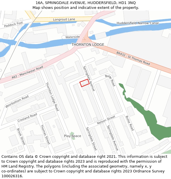 16A, SPRINGDALE AVENUE, HUDDERSFIELD, HD1 3NQ: Location map and indicative extent of plot