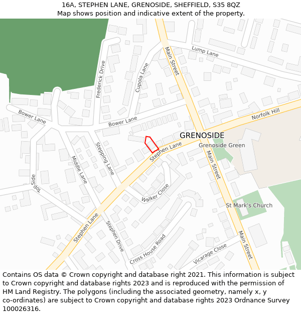 16A, STEPHEN LANE, GRENOSIDE, SHEFFIELD, S35 8QZ: Location map and indicative extent of plot