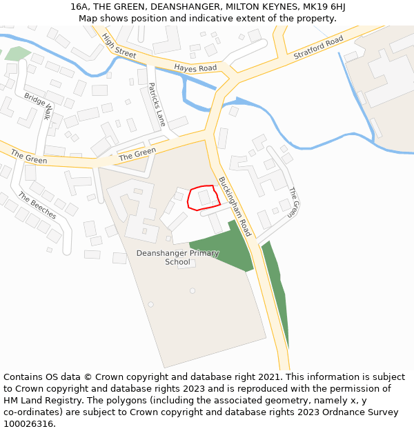 16A, THE GREEN, DEANSHANGER, MILTON KEYNES, MK19 6HJ: Location map and indicative extent of plot