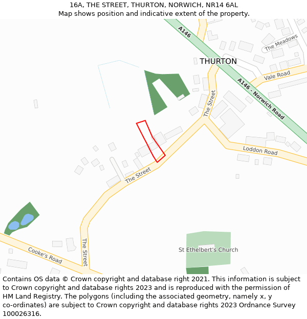 16A, THE STREET, THURTON, NORWICH, NR14 6AL: Location map and indicative extent of plot