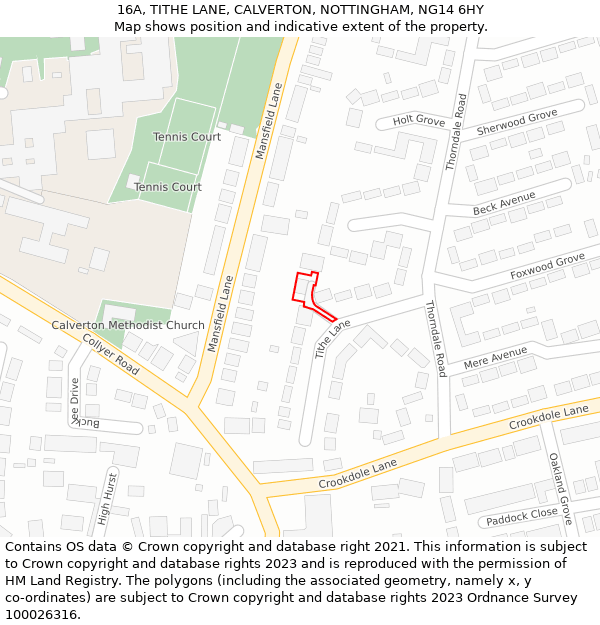 16A, TITHE LANE, CALVERTON, NOTTINGHAM, NG14 6HY: Location map and indicative extent of plot