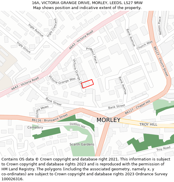 16A, VICTORIA GRANGE DRIVE, MORLEY, LEEDS, LS27 9RW: Location map and indicative extent of plot