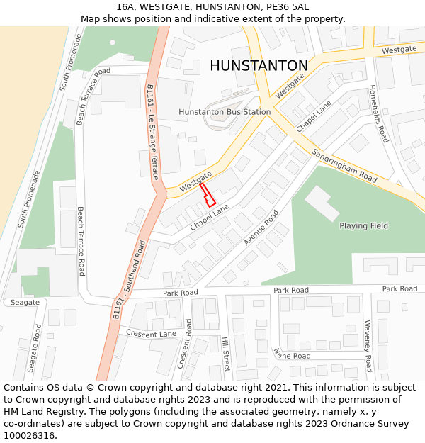 16A, WESTGATE, HUNSTANTON, PE36 5AL: Location map and indicative extent of plot