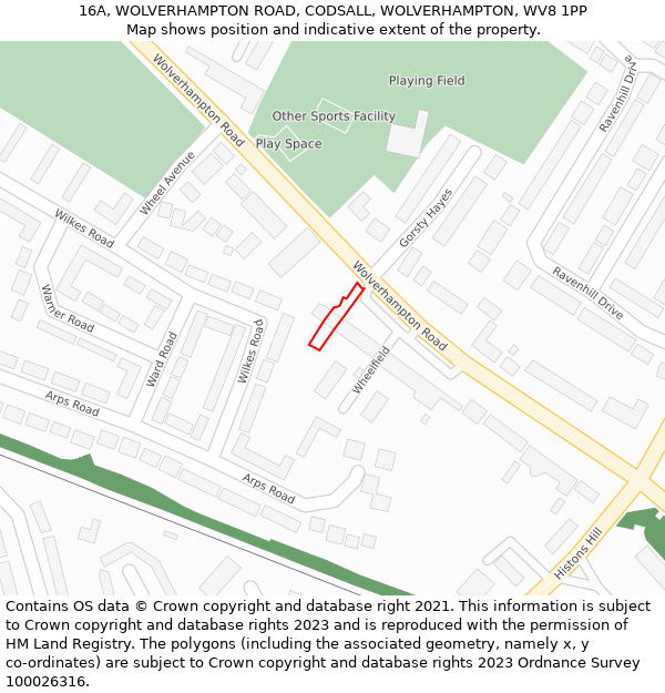 16A, WOLVERHAMPTON ROAD, CODSALL, WOLVERHAMPTON, WV8 1PP: Location map and indicative extent of plot