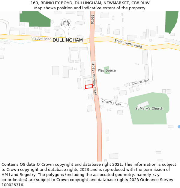 16B, BRINKLEY ROAD, DULLINGHAM, NEWMARKET, CB8 9UW: Location map and indicative extent of plot